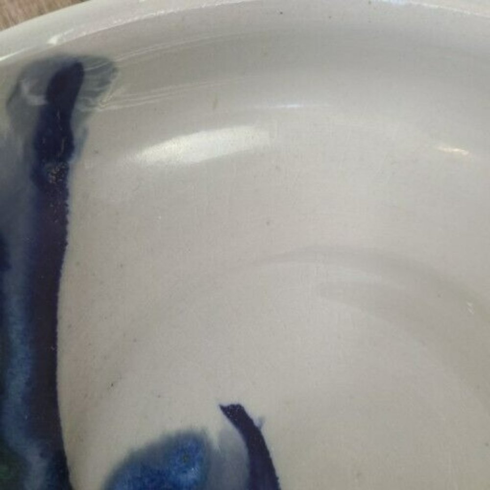 Studio Hand Made Artisan Signed Pottery Rounded Square Bowl Blue Butterfly Glaze - Picture 10 of 12